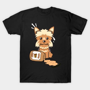 Cute Yorkshire Terrier spilled a jar of peanut butter T-Shirt